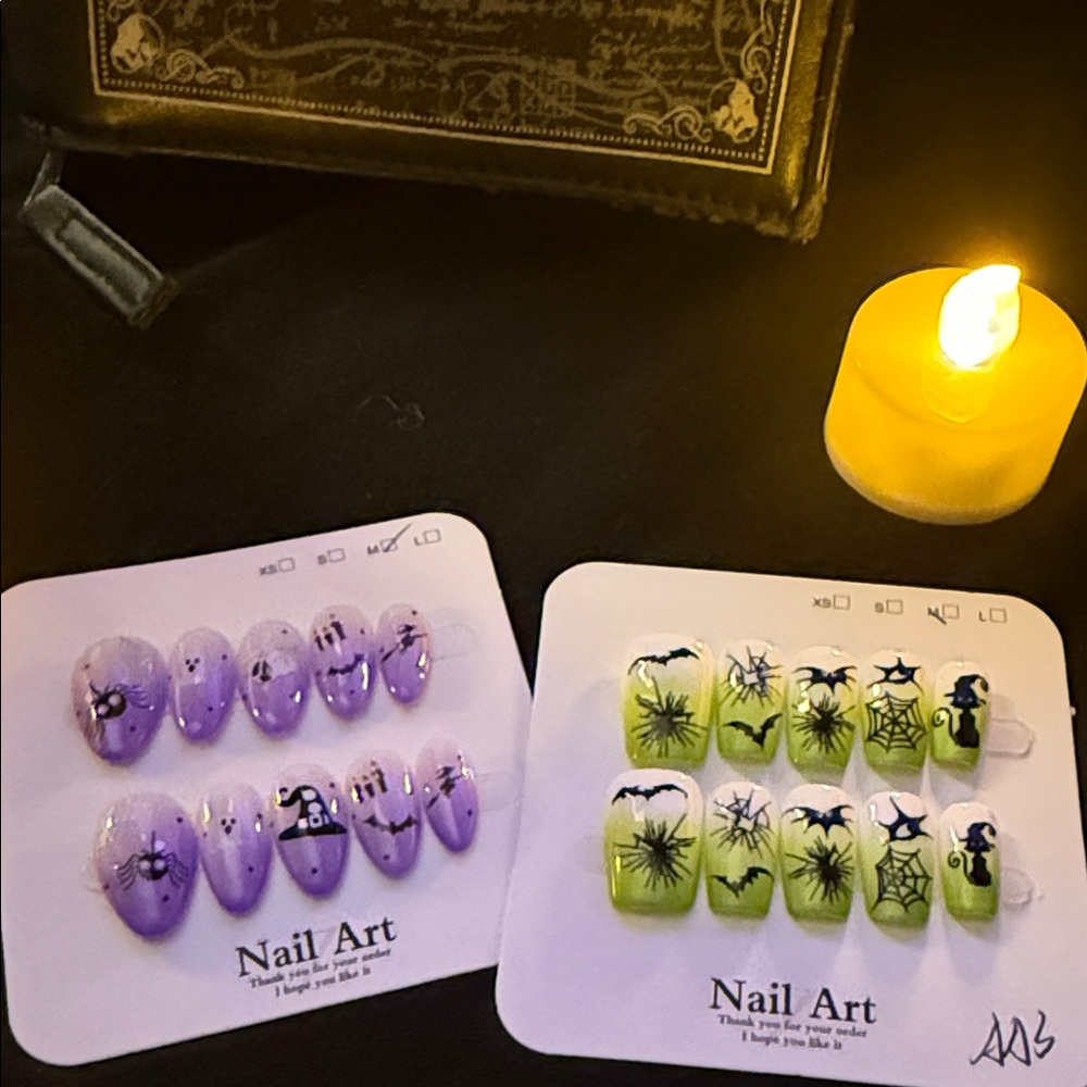 Purple and Green Halloween Nail Art Two Set Reusable New Medium